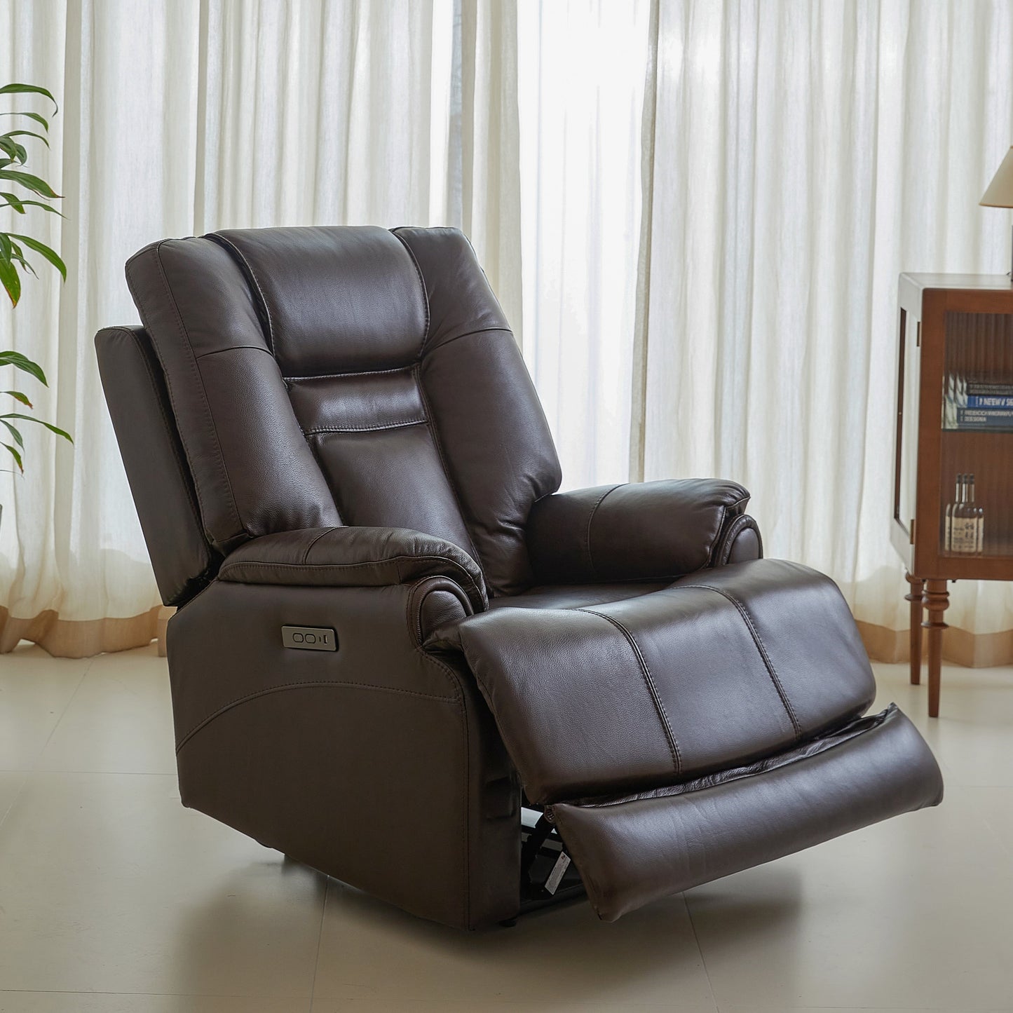Véritable fauteuil inclinable électrique à inclinaison zéro gravité avec appui-tête réglable et repose-pieds extensible en cuir de qualité supérieure