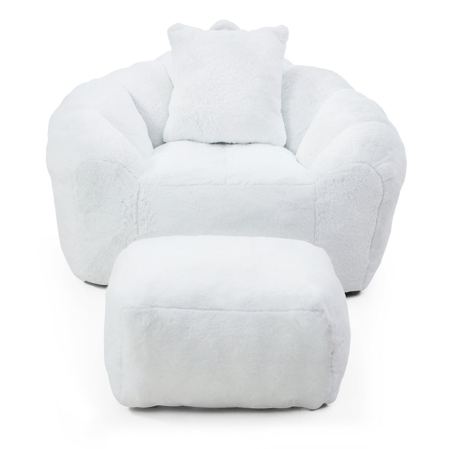 Pouf géant avec repose-pieds, pouf surdimensionné pour adultes et enfants, grand fauteuil en fausse fourrure en forme de coquillage avec rembourrage