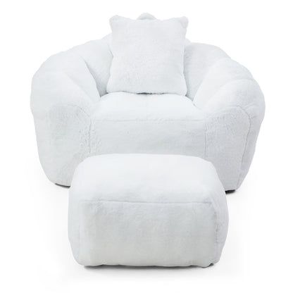 Pouf géant avec repose-pieds, pouf surdimensionné pour adultes et enfants, grand fauteuil en fausse fourrure en forme de coquillage avec rembourrage