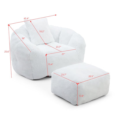 Pouf géant avec repose-pieds, pouf surdimensionné pour adultes et enfants, grand fauteuil en fausse fourrure en forme de coquillage avec rembourrage