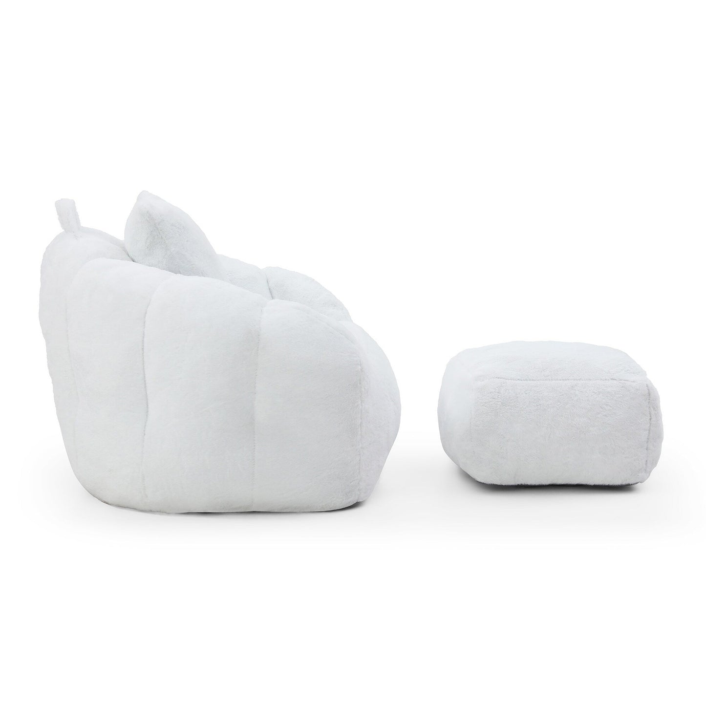 Pouf géant avec repose-pieds, pouf surdimensionné pour adultes et enfants, grand fauteuil en fausse fourrure en forme de coquillage avec rembourrage