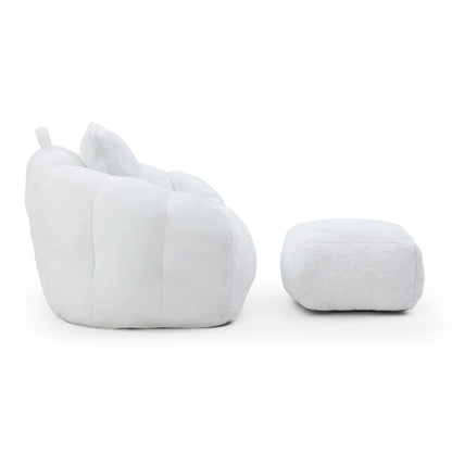 Pouf géant avec repose-pieds, pouf surdimensionné pour adultes et enfants, grand fauteuil en fausse fourrure en forme de coquillage avec rembourrage