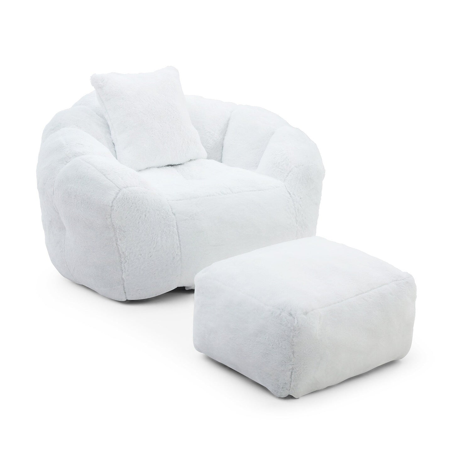 Pouf géant avec repose-pieds, pouf surdimensionné pour adultes et enfants, grand fauteuil en fausse fourrure en forme de coquillage avec rembourrage