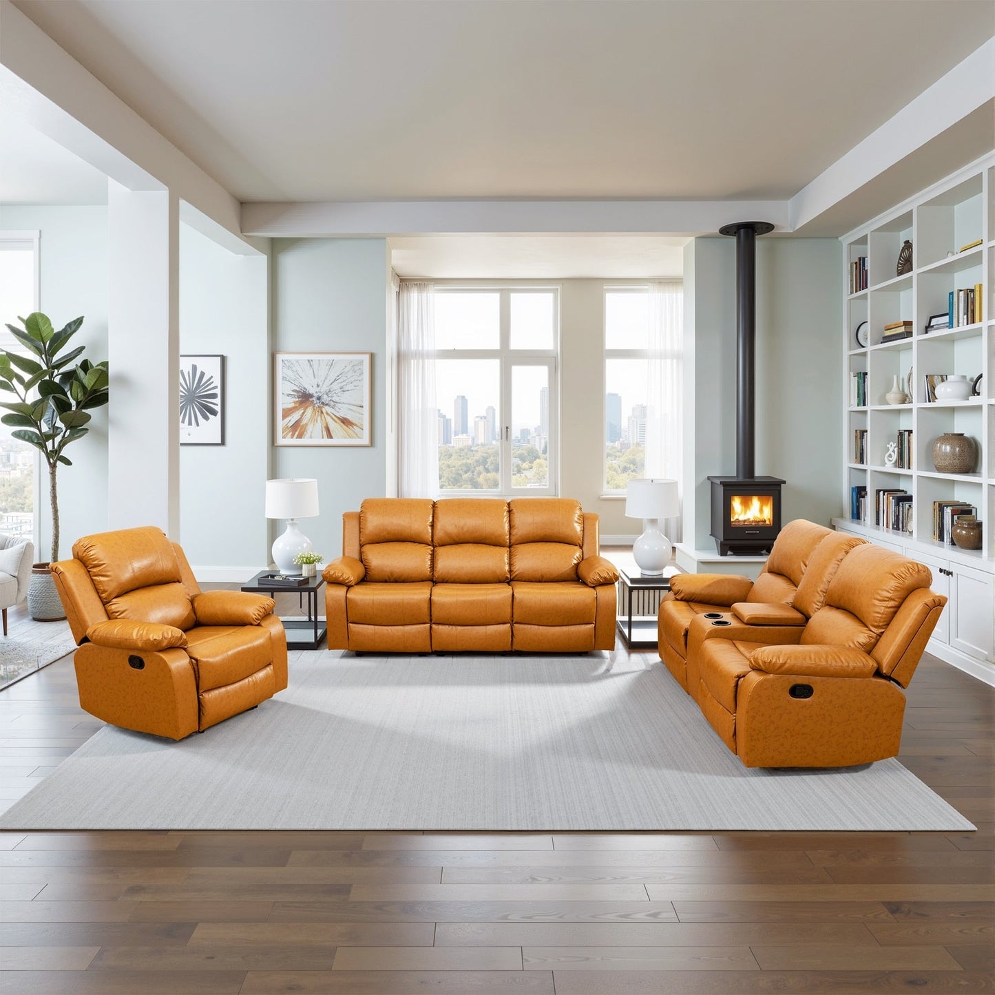 Ensemble de canapés de salon 3 pièces Ginger semi-PU et PVC