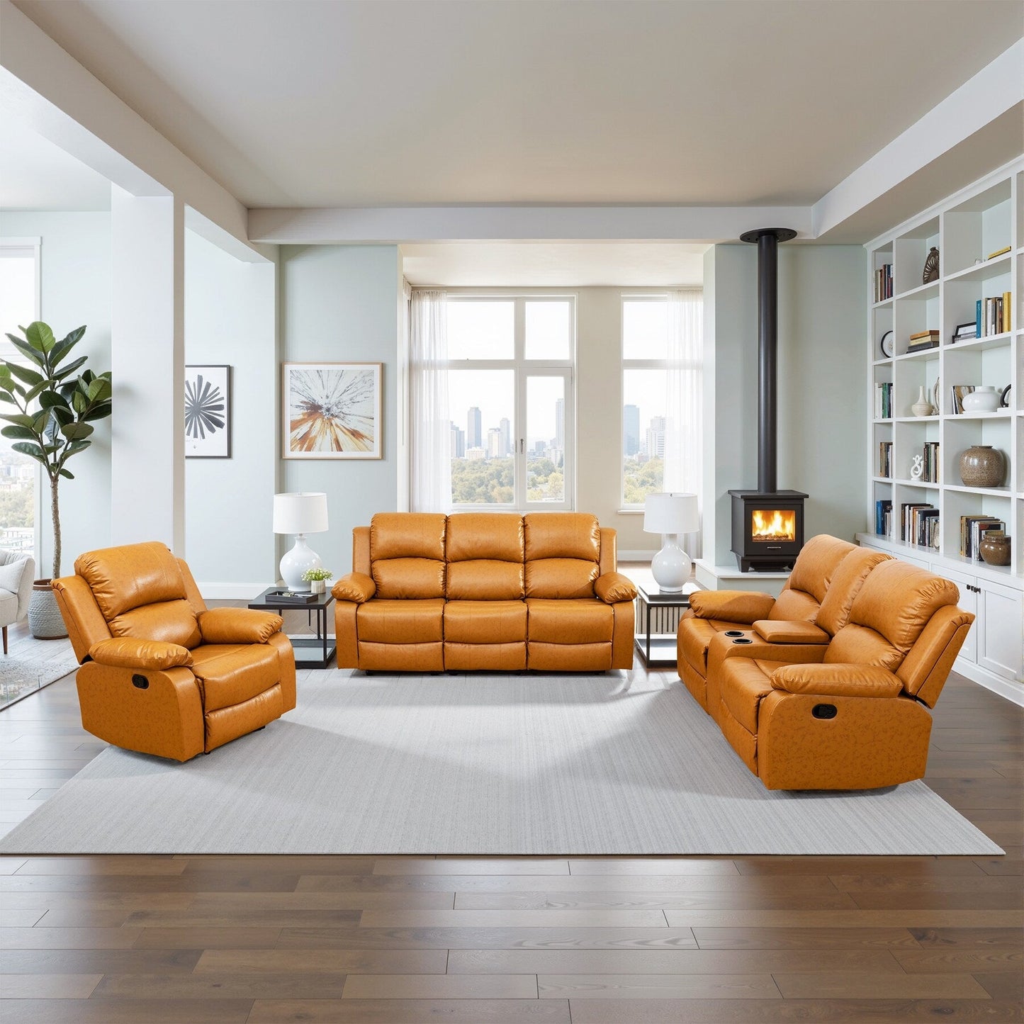 Ensemble de canapés de salon 3 pièces Ginger semi-PU et PVC