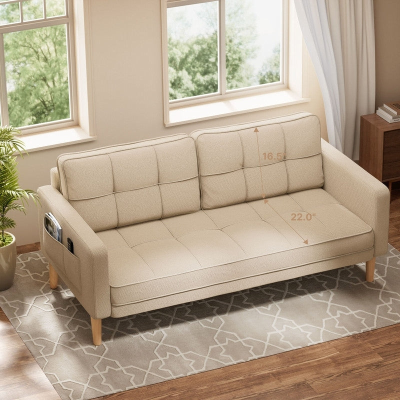 Canapé 3 places moderne rembourré, convertible, canapé-lit avec pieds en bois robustes pour le salon