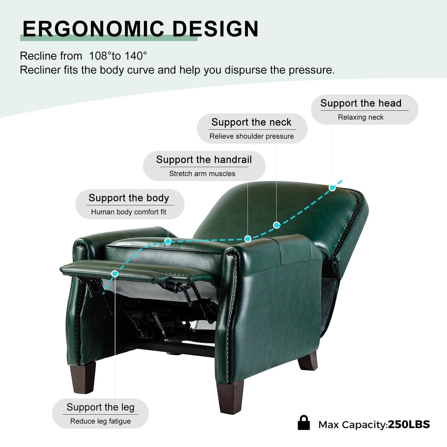 Fauteuil inclinable Gladis Modern Retro en cuir véritable avec garniture cloutée par HULALA HOME