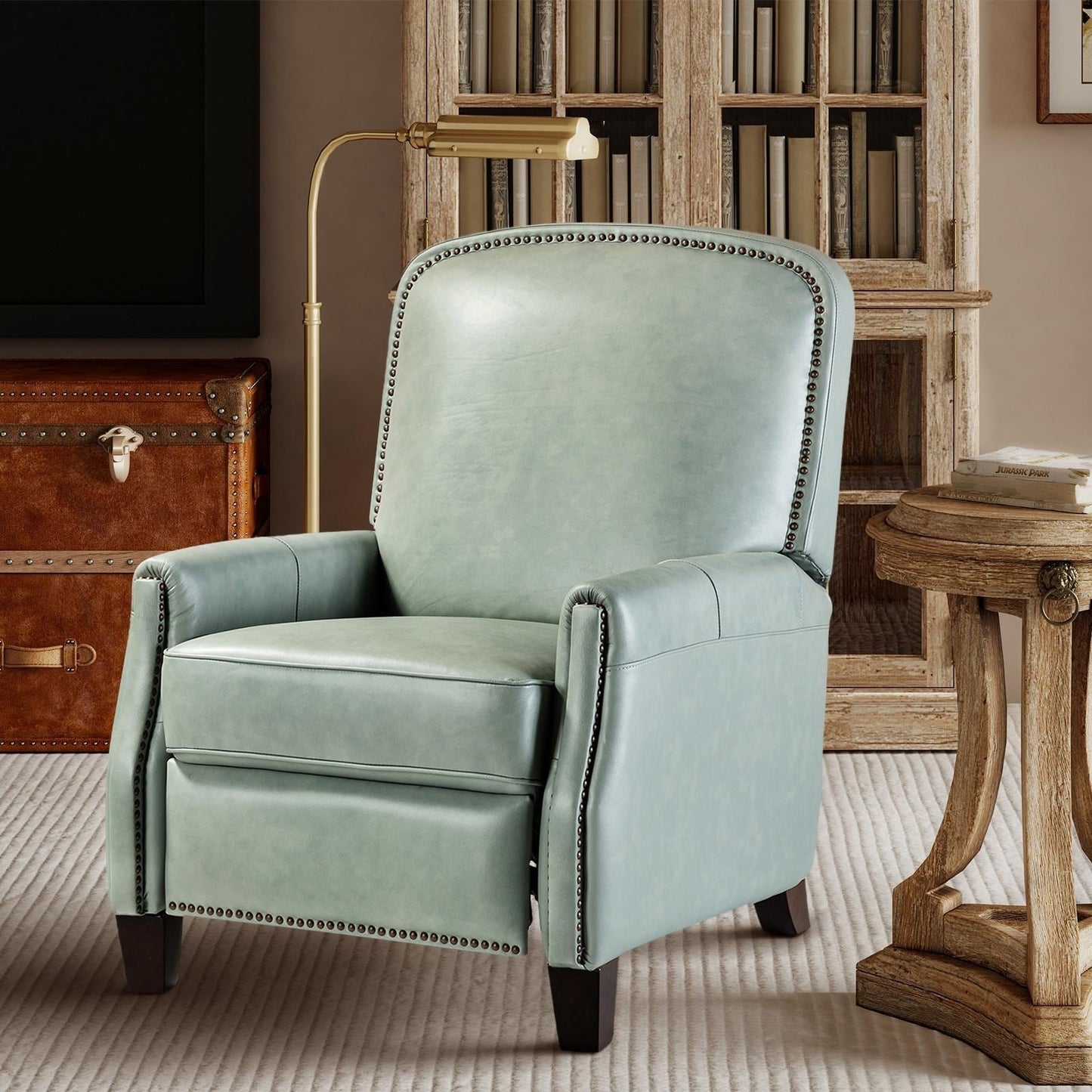 Fauteuil inclinable Gladis Modern Retro en cuir véritable avec garniture cloutée par HULALA HOME