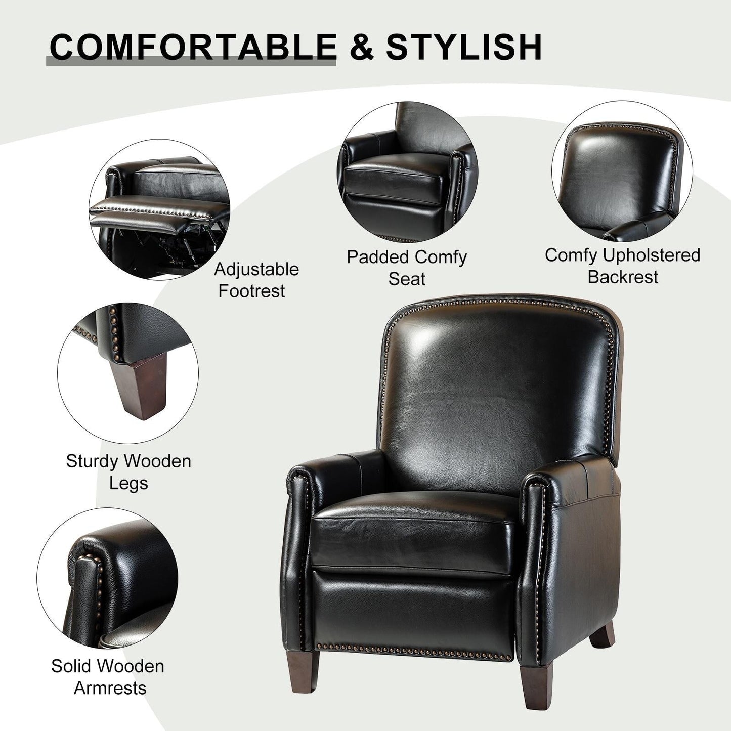 Fauteuil inclinable Gladis Modern Retro en cuir véritable avec garniture cloutée par HULALA HOME