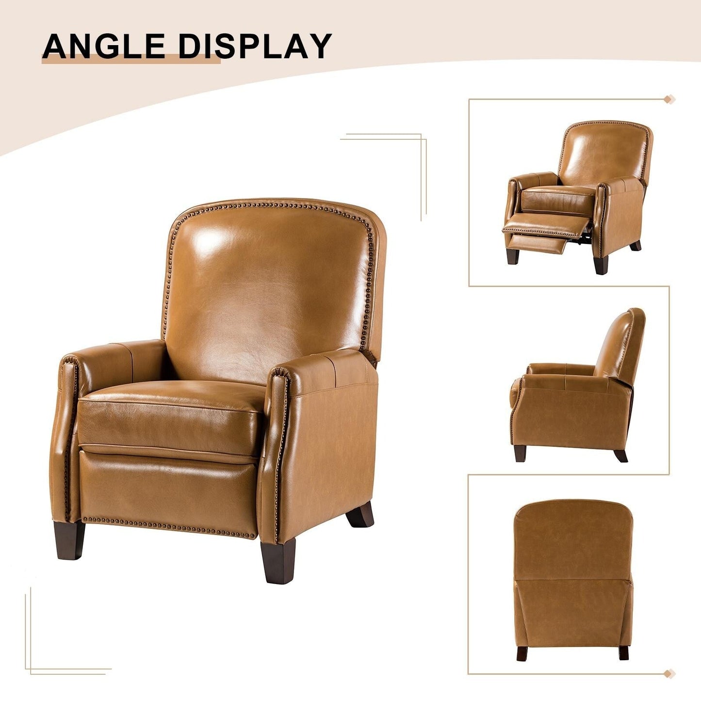 Fauteuil inclinable Gladis Modern Retro en cuir véritable avec garniture cloutée par HULALA HOME