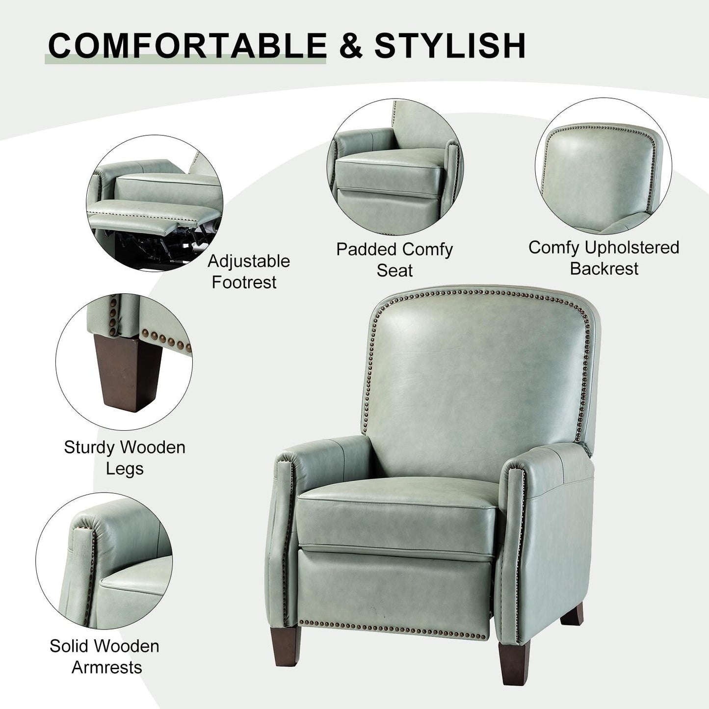 Fauteuil inclinable Gladis Modern Retro en cuir véritable avec garniture cloutée par HULALA HOME