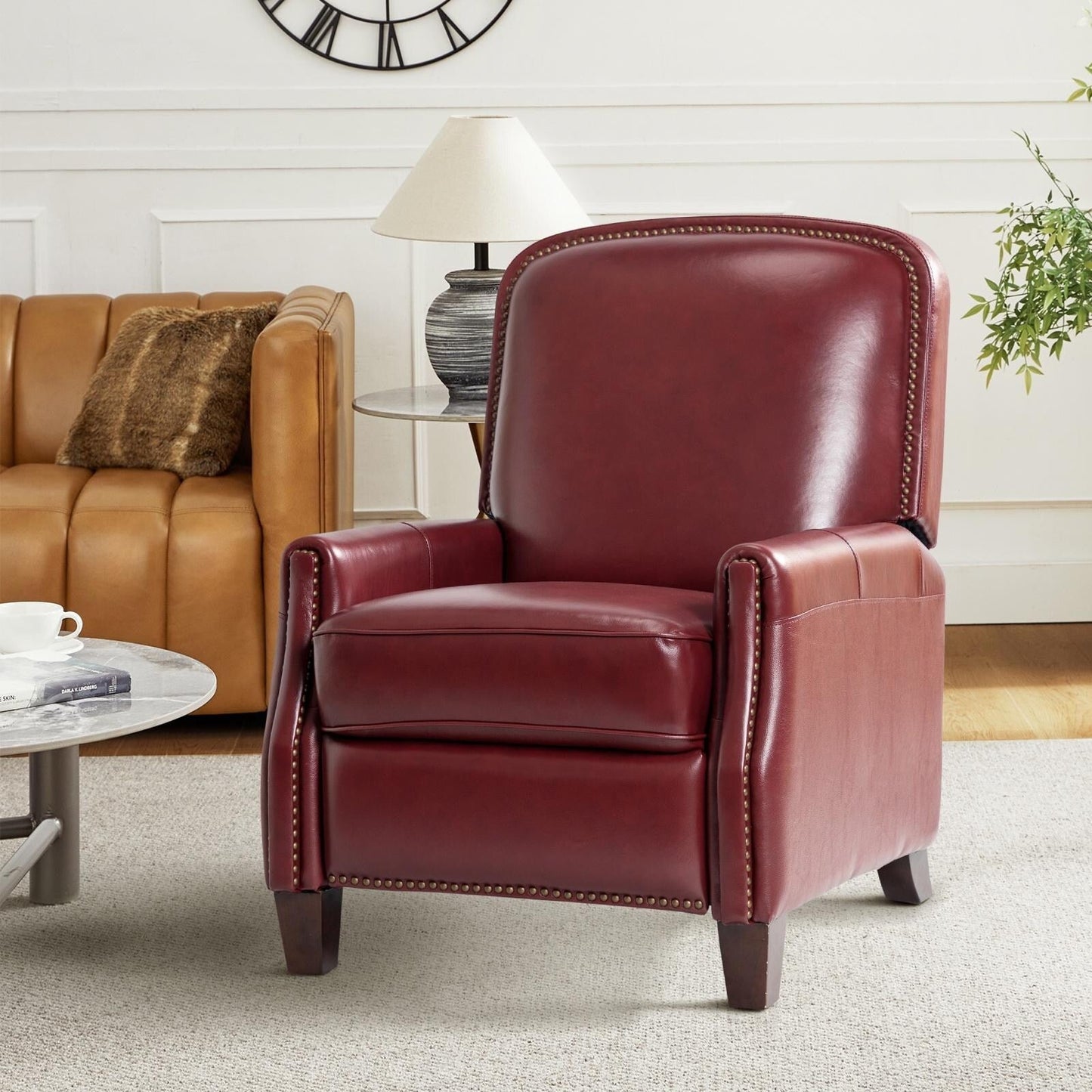 Fauteuil inclinable Gladis Modern Retro en cuir véritable avec garniture cloutée par HULALA HOME