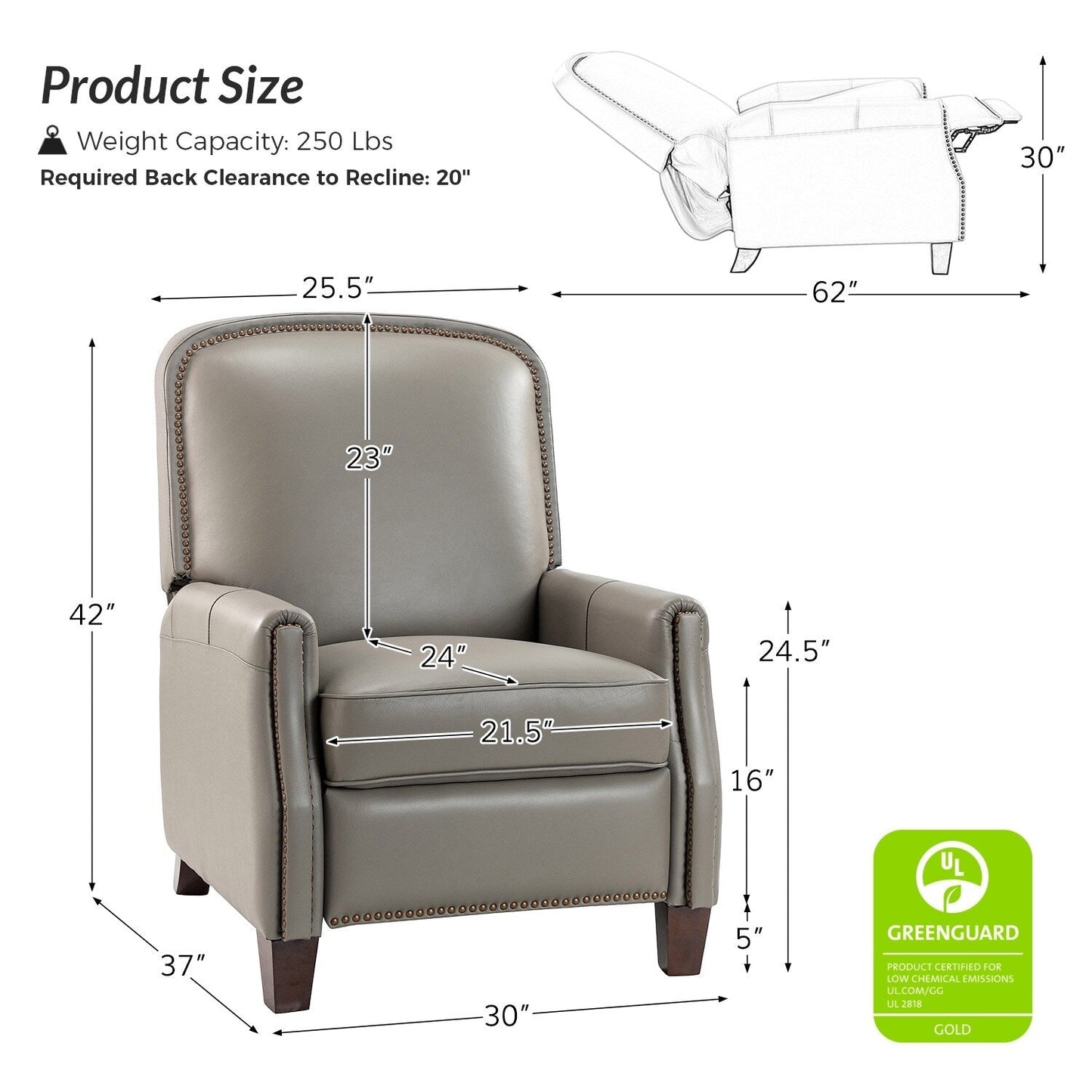 Fauteuil inclinable Gladis Modern Retro en cuir véritable avec garniture cloutée par HULALA HOME