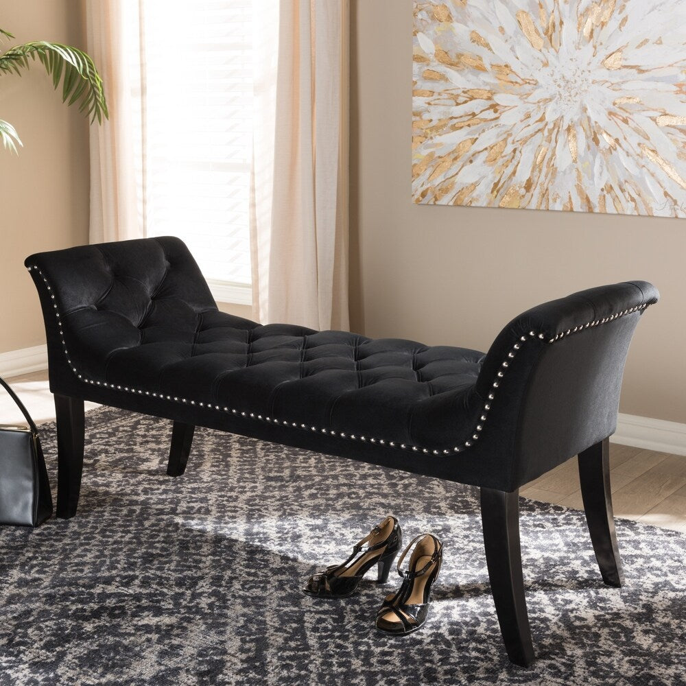 Banc Glam en velours noir par Baxton Studio