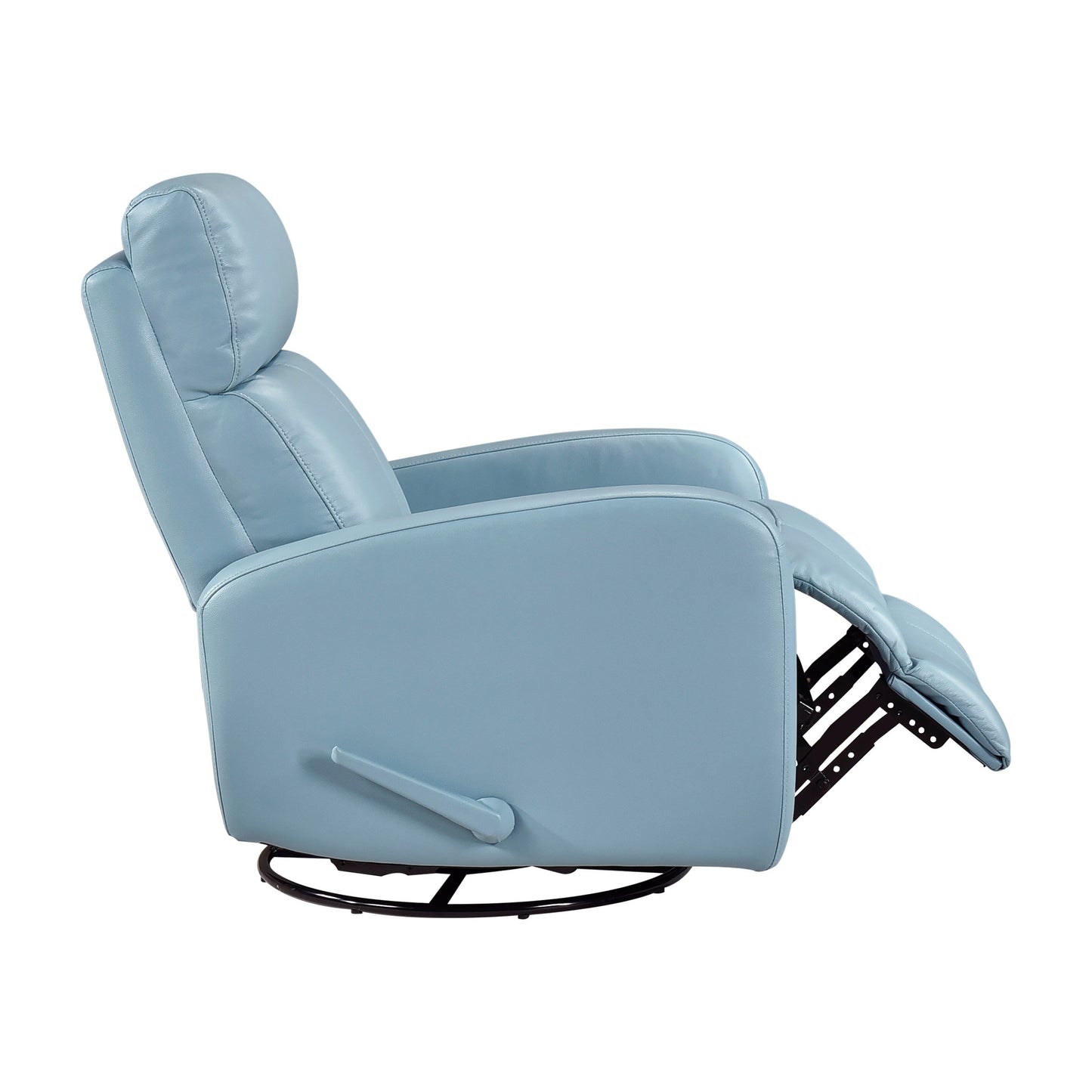 Fauteuil inclinable pivotant en cuir bleu, revêtement en bois massif, confortable et luxueux, pour salon, 1 pièce