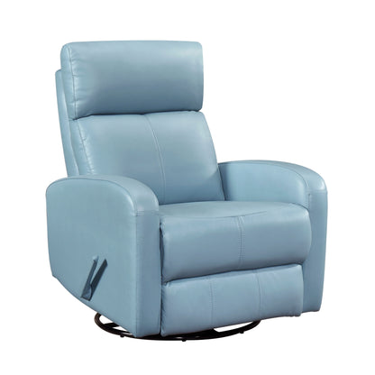 Fauteuil inclinable pivotant en cuir bleu, revêtement en bois massif, confortable et luxueux, pour salon, 1 pièce