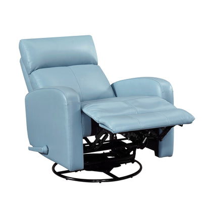 Fauteuil inclinable pivotant en cuir bleu, revêtement en bois massif, confortable et luxueux, pour salon, 1 pièce