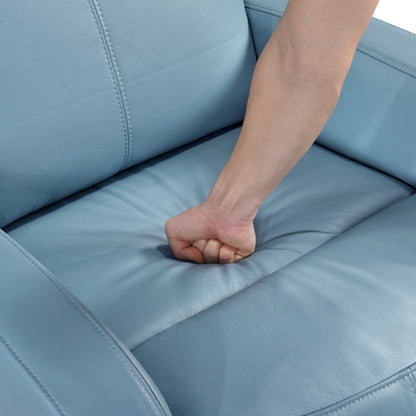 Fauteuil inclinable pivotant en cuir bleu, revêtement en bois massif, confortable et luxueux, pour salon, 1 pièce