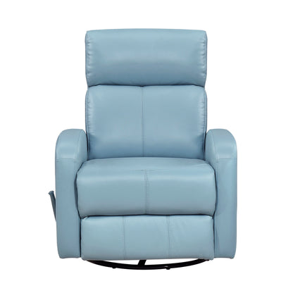 Fauteuil inclinable pivotant en cuir bleu, revêtement en bois massif, confortable et luxueux, pour salon, 1 pièce
