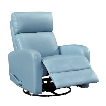 Fauteuil inclinable pivotant en cuir bleu, revêtement en bois massif, confortable et luxueux, pour salon, 1 pièce