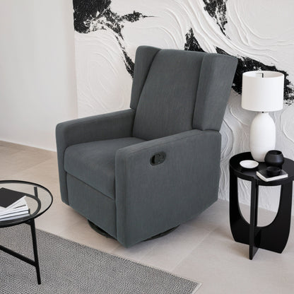 Fauteuil inclinable pivotant en bois de bouleau et tissu gris anthracite