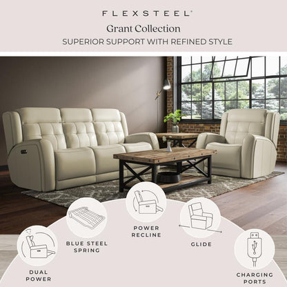 Canapé inclinable électrique en cuir Grant 87 avec appuie-têtes électriques par Flexsteel