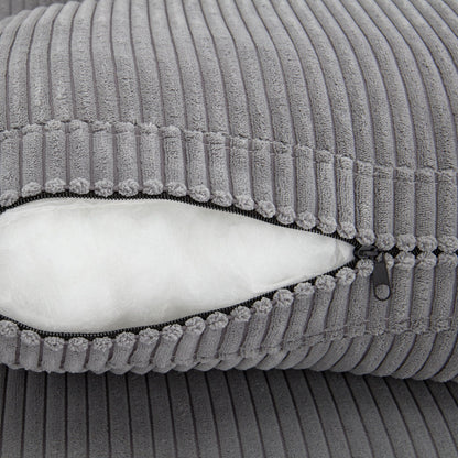 Canapé 3 places rembourré en velours côtelé gris 105 avec coussins de dossier amovibles et 5 oreillers pour le salon