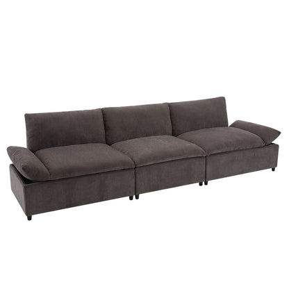 Canapé 3 places gris 119,5" en polyester avec 2 rangements et pieds en bois d'hévéa pour le salon