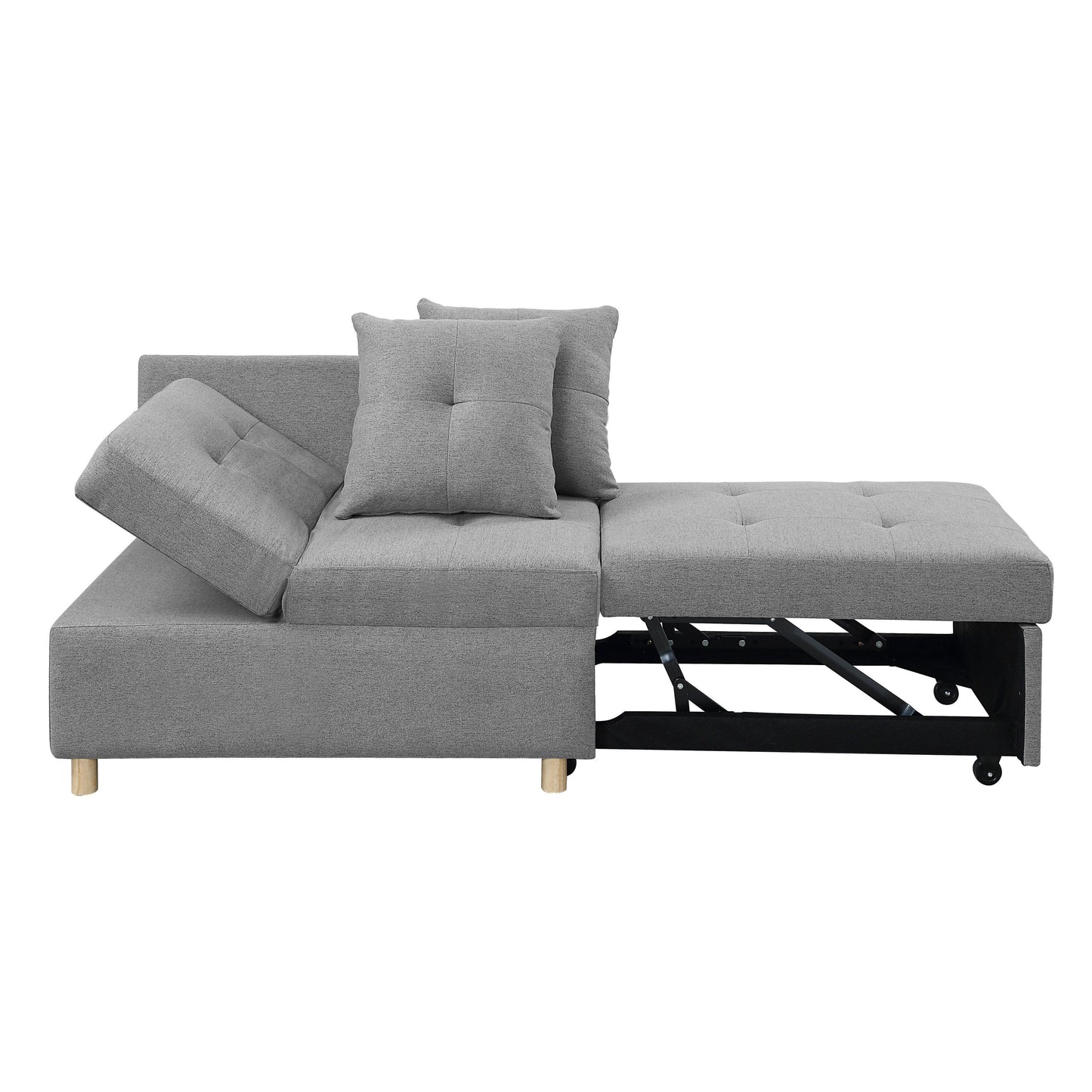 Canapé-lit simple convertible 4 en 1 gris 27.13 avec dossier réglable sur 6 positions et 2 oreillers pour le salon