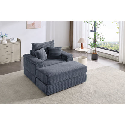 Canapé simple profond en velours côtelé gris 42,52 po avec pouf amovible, accoudoir avec rangement et 2 coussins décoratifs