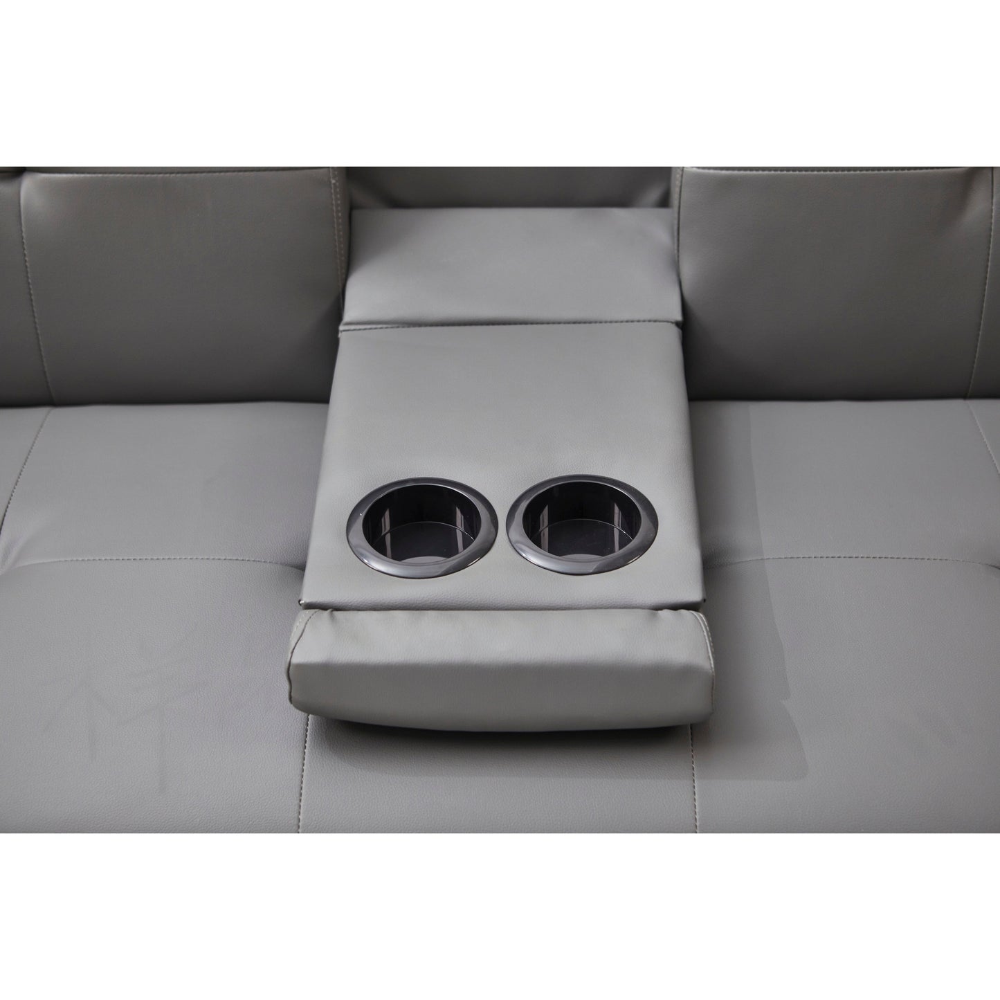 Canapé-lit pliant en similicuir gris 67 avec pieds en métal argenté et porte-gobelet pour le salon