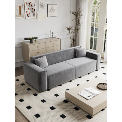 Canapé causeuse rembourré en chenille grise avec pieds en bois