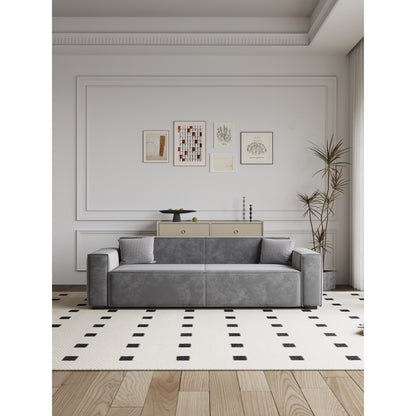 Canapé causeuse rembourré en chenille grise avec pieds en bois