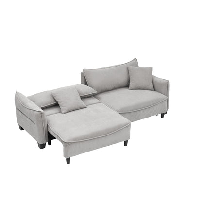 Canapé-lit 3 places en velours côtelé gris avec coussins et rangement