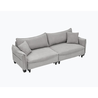 Canapé-lit 3 places en velours côtelé gris avec coussins et rangement