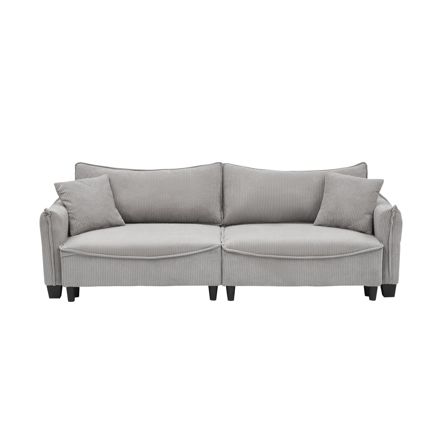 Canapé-lit 3 places en velours côtelé gris avec coussins et rangement