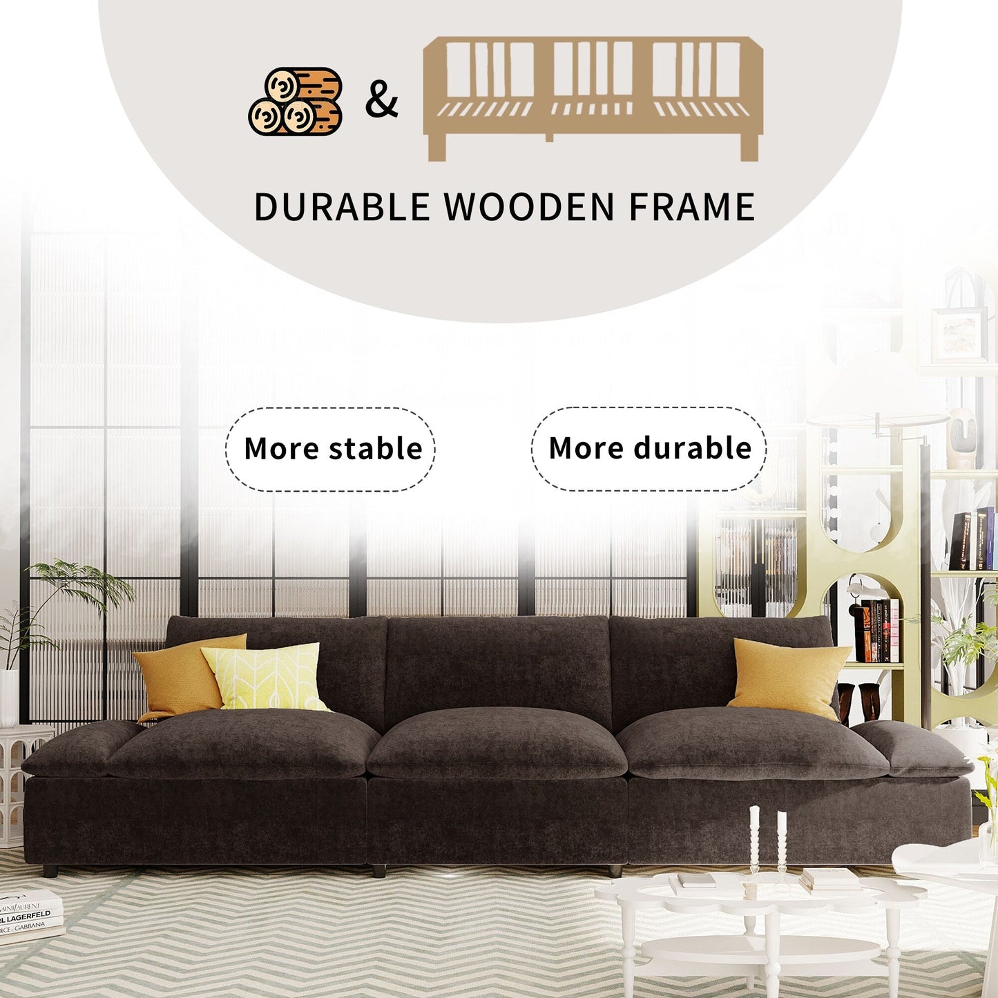 Grand canapé 3 places gris en polyester avec rangements