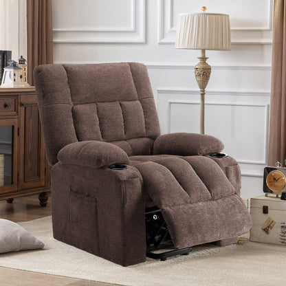Grand fauteuil inclinable électrique de luxe en similicuir noir pour personnes âgées, avec ports USB et 2 porte-gobelets.