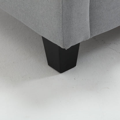 Canapé 3 places gris moderne capitonné en lin 79 boutons avec 2 ports USB et pieds carrés en plastique massif