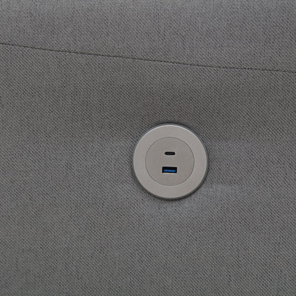 Canapé 3 places gris moderne capitonné en lin 79 boutons avec 2 ports USB et pieds carrés en plastique massif