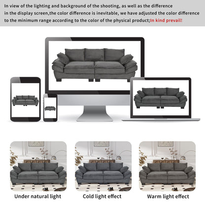 Canapé causeuse gris moderne en velours côtelé 85,4 avec 2 coussins décoratifs pour le salon