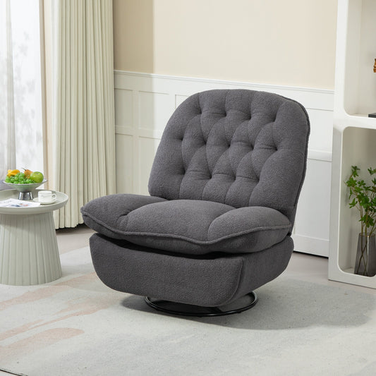 Fauteuil inclinable pivotant à 360° en chenille surdimensionnée grise avec repose-pieds allongé