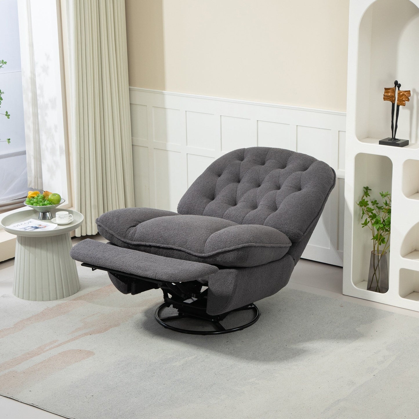 Fauteuil inclinable pivotant à 360° en chenille surdimensionnée grise avec repose-pieds allongé