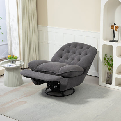 Fauteuil inclinable pivotant à 360° en chenille surdimensionnée grise avec repose-pieds allongé