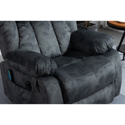 Fauteuil inclinable électrique surdimensionné en velours gris avec massage, chauffage lombaire, 2 poches latérales et port USB