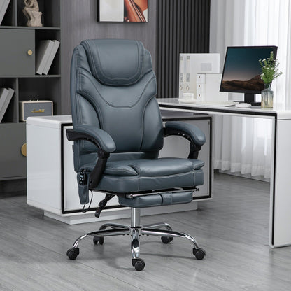 Fauteuil de bureau inclinable pivotant à 360° en cuir synthétique gris avec massage par vibrations, chauffage lombaire, repose-pieds et hauteur réglable