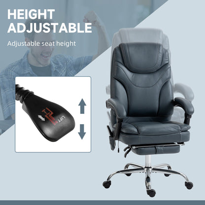 Fauteuil de bureau inclinable pivotant à 360° en cuir synthétique gris avec massage par vibrations, chauffage lombaire, repose-pieds et hauteur réglable