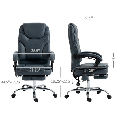 Fauteuil de bureau inclinable pivotant à 360° en cuir synthétique gris avec massage par vibrations, chauffage lombaire, repose-pieds et hauteur réglable