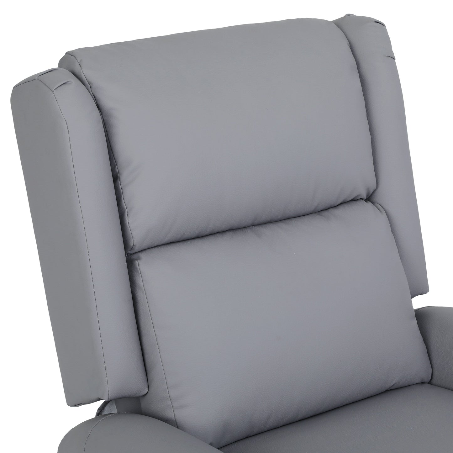Fauteuil inclinable manuel pivotant à 360° en cuir synthétique gris avec dossier et repose-pieds réglables, décoration cloutée