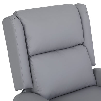 Fauteuil inclinable manuel pivotant à 360° en cuir synthétique gris avec dossier et repose-pieds réglables, décoration cloutée